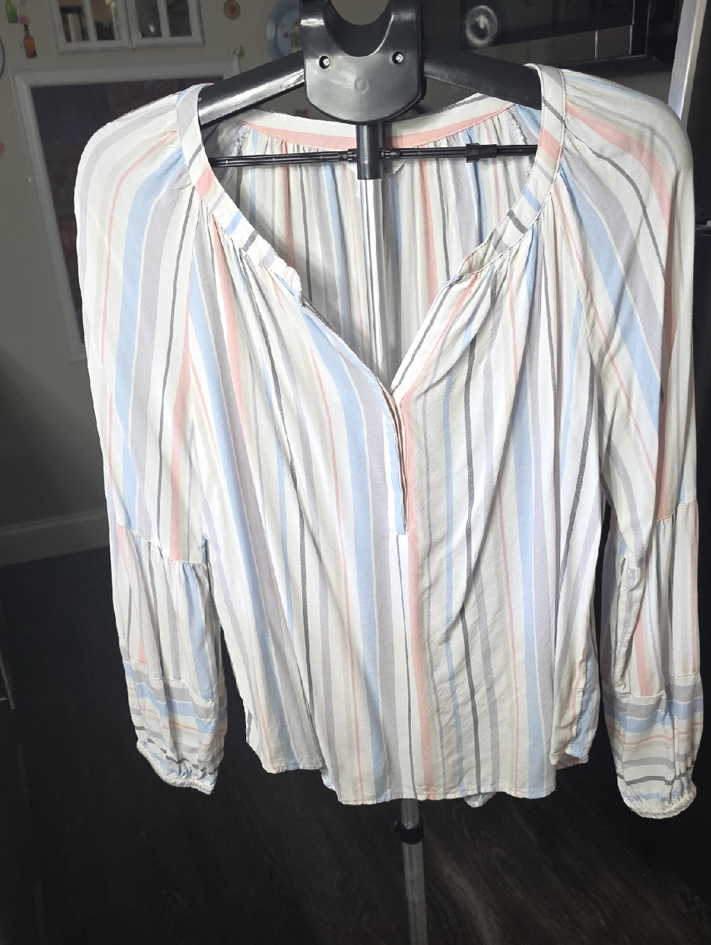 Time and Tru Pastel Striped Peasant Blouse in Pink and Blue